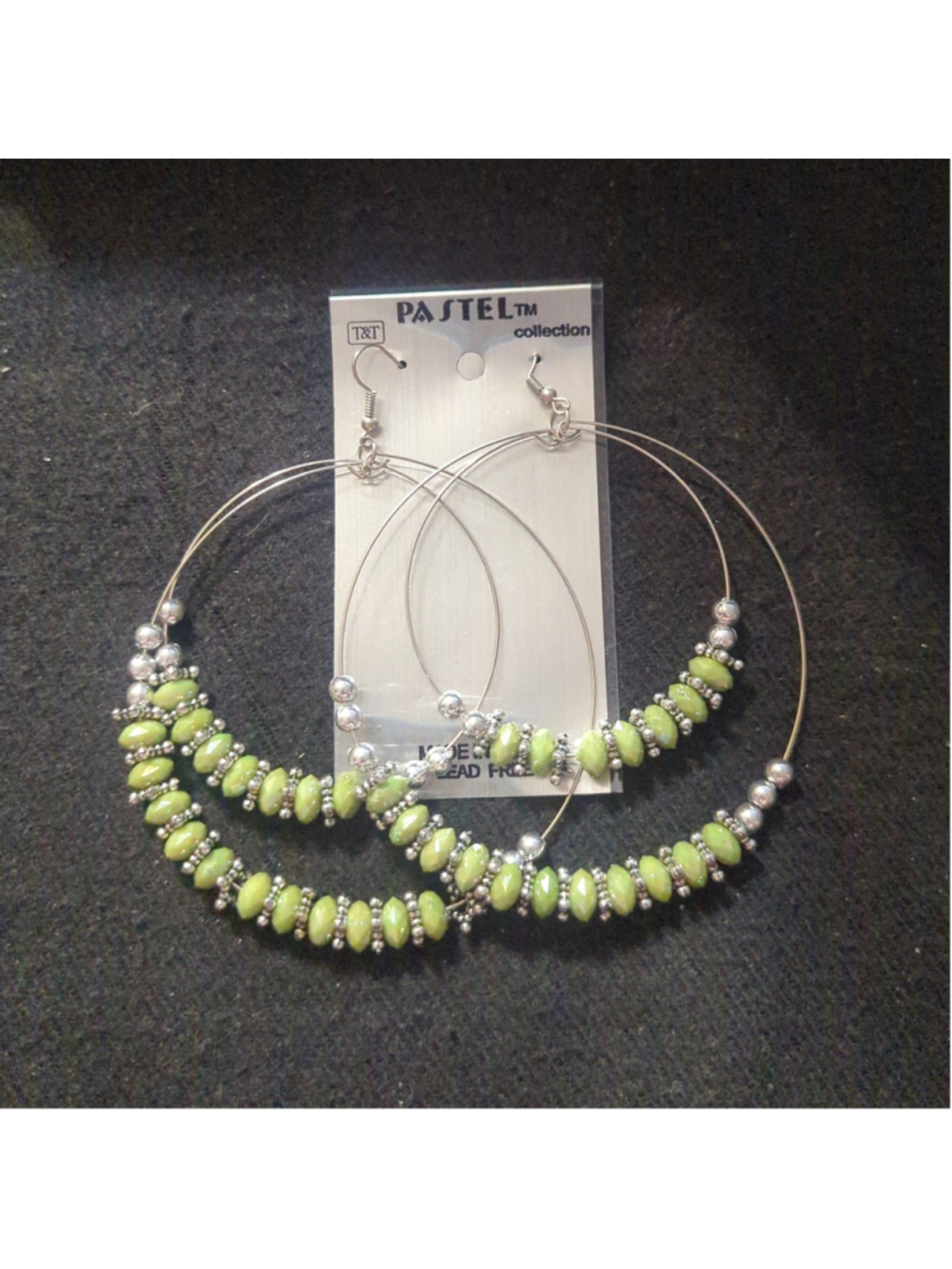 Pastel Collection Silver Tone Green Beaded Hoop Dangle Statement Earrings